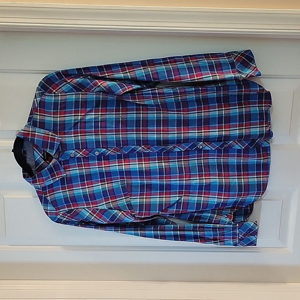 Talbots teal plaid shirt small